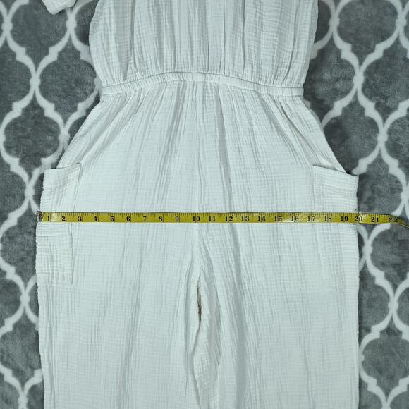 L Space Jumpsuit Womens Medium Gauze Puff Sleeve Pockets Boho Romper - Picture 9 of 14